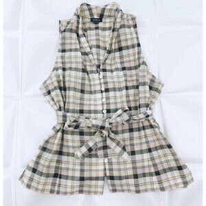 Worth New York Womens Sz 12 Plaid Belted Blouse Top Shirt l Sleeveless